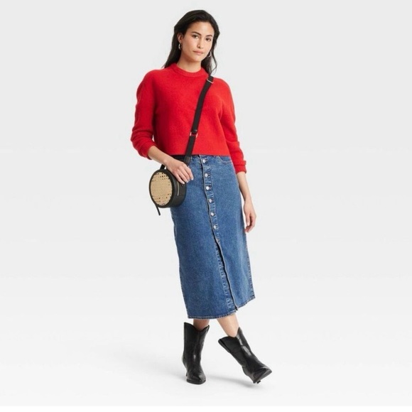 🆕 Denim Button-Front Midi Skirt - Picture 2 of 3